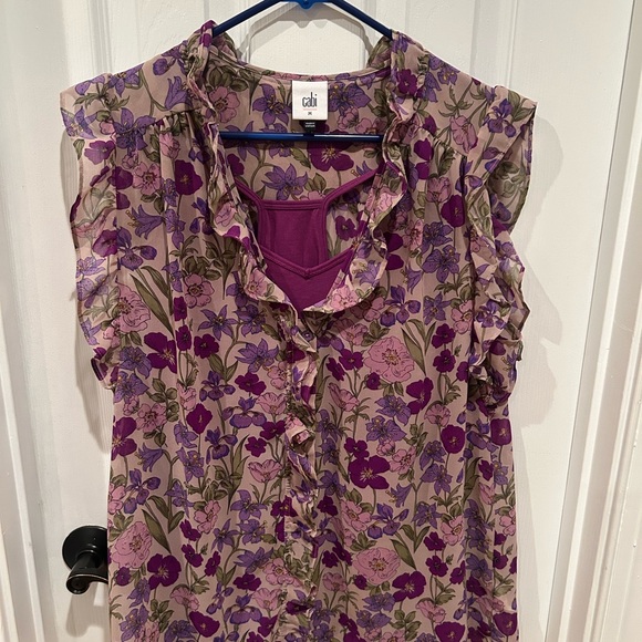 CAbi Trifle Top Purple and Pink Floral Blouse with matching tank - Picture 2 of 5